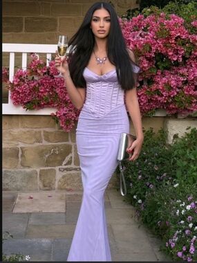 House of CB ‘BREEZE’ Orchid Satin Corset Maxi Dress/ Small (Plus) US4-6 $285